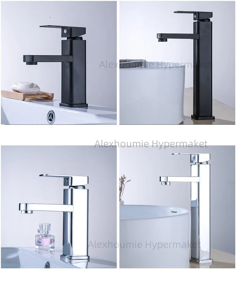 Basin Sink Bathroom Faucet Deck Mounted Hot Cold Water Basin Mixer Taps Black Lavatory Sink Tap 2024