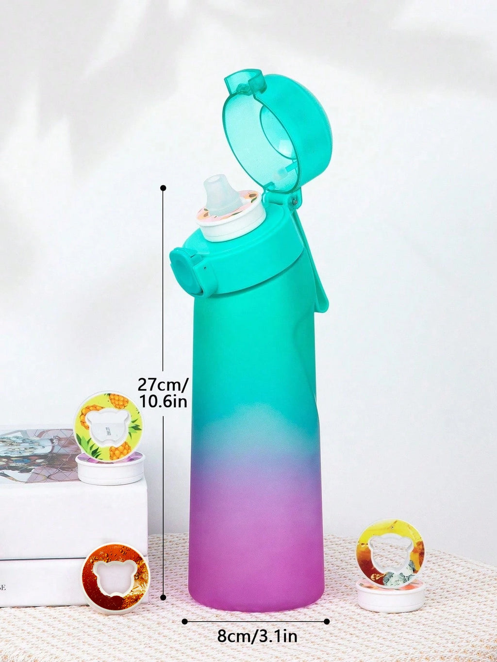 1pc 650ml Flavored Water Bottle with Random 1 Flavour Pods Air Water Bottle Frosted Black Air Camping Sport Fitness Cup