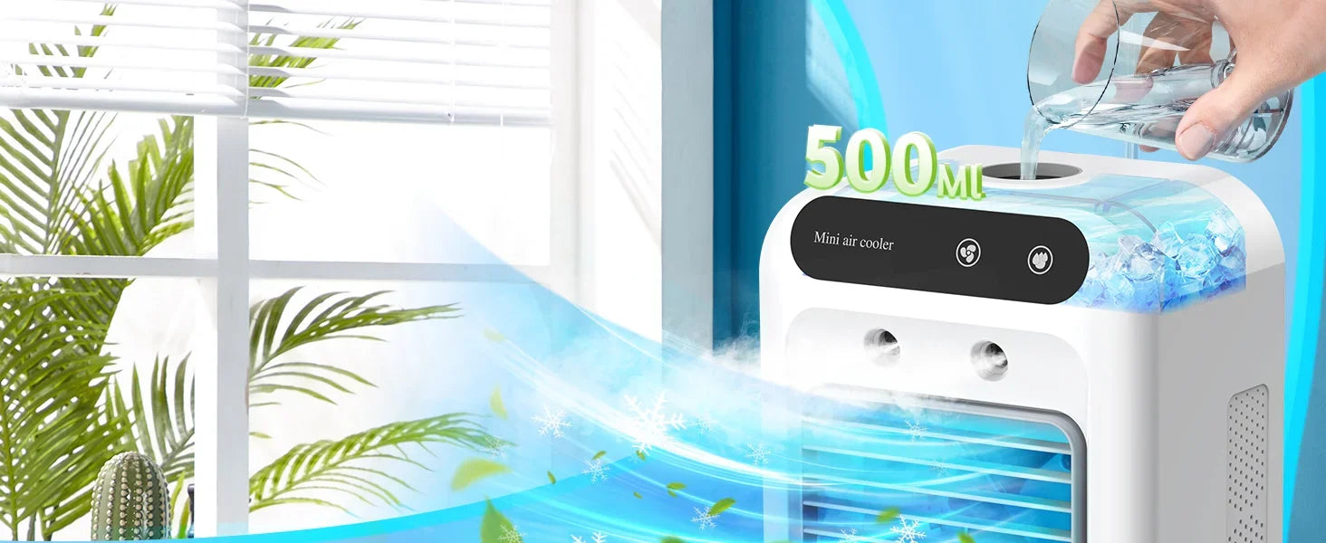 Portable Air Conditioners,3-In-1 Cooling Fan Air Conditioner with 2-Speed,Built-In 1800mah Battery,Air Cooler for Home&Outdoor
