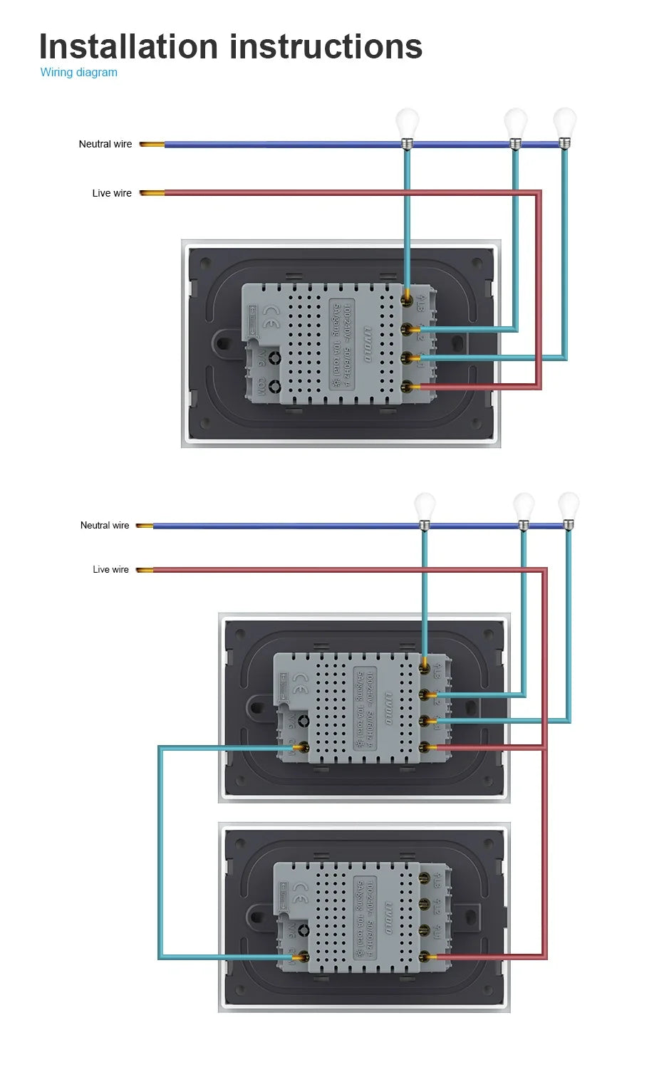 Livolo US/AU Standard Wall Touch Switch Crystal Glass Panel Touch Control Light Switch AC 110~250V/50~60Hz