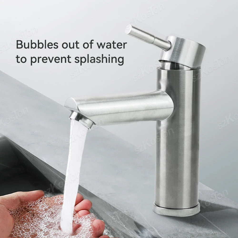 Bathroom Faucet Hot Cold Sink Faucet Single Hole Round/Square Stainless Steel Tap Deck Mounted Bathtub Counter Basin Faucet