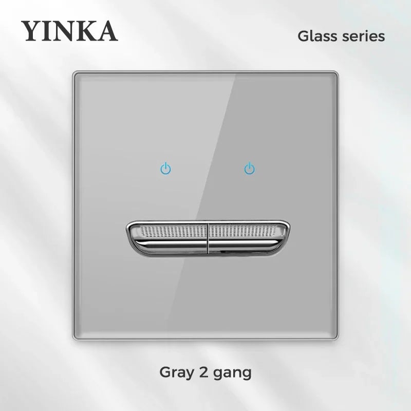 YINKA Crystal Tempered Glass Switch Panel LED Indicator 1 2 3 4 Gang/1 2 Way Self-reset Switch Button Light Switch Wall Switch