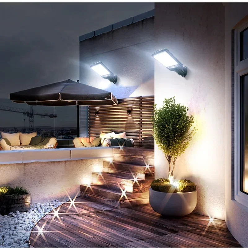 Powerful LED Solar Outdoor Led Courtyard Wall Lamp Rechargeable Human Body Induction Garden Terrace Garage Door Street Lighting
