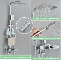 Chrome/Black Thermostat Shower Set Faucet 4 Ways Bathroom Faucet Rainfall Mixer Tap Digital Display Shower Set System Bathroom