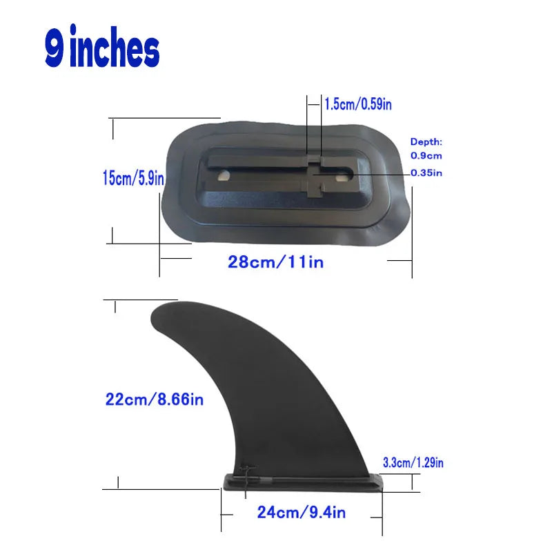 9 Inch Single Surf Fin with Mount Base, Detachable Stand Up Paddle Board Fin, Stable Tracking Replacement Fin for SUP Board
