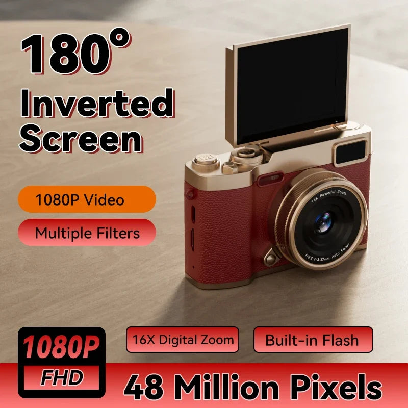 4K Flip Screen CCD Digital Camera 16X Zoom 1080P HD Vlogging Camera Travel Portable Digital Camera with Autofocus Beauty Filter