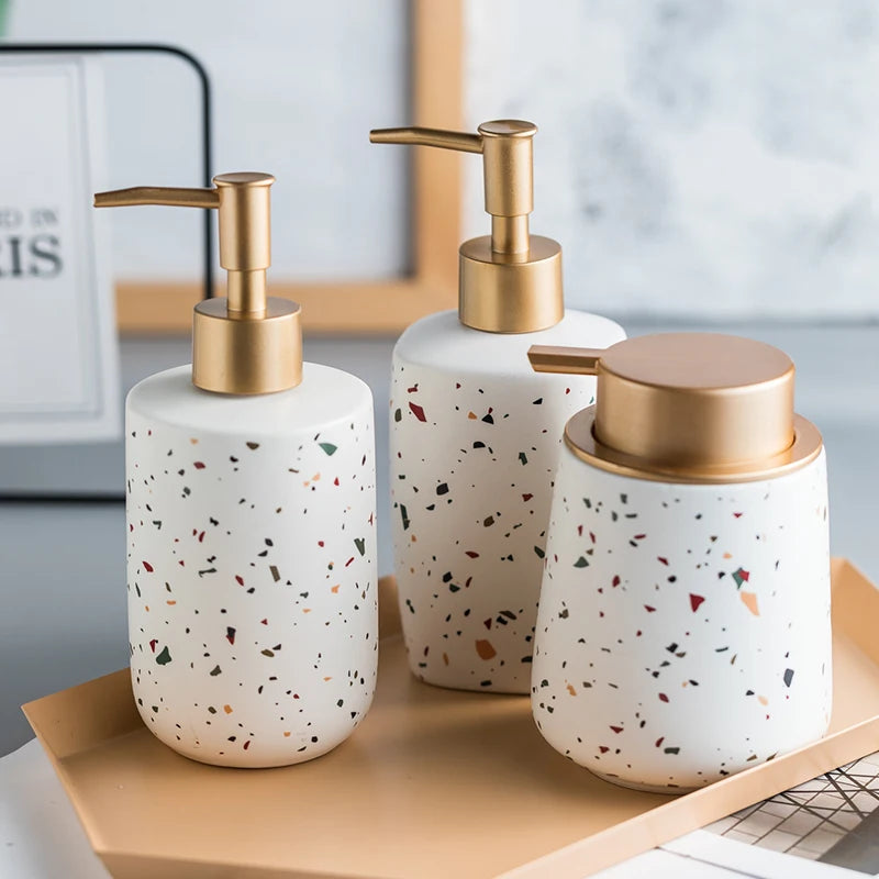 Ceramics Portable Soap Dispensers Handwashing Fluid Bottle Terrazzo Pattern Lotion Bottle Soap Bottle Bathroom Soap Dispensers