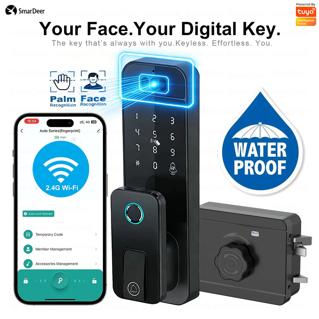 Waterproof Outdoor Smart Door Lock Fingerprint Facial Recognition Password Anti-theft Security Electronic Lock for Gate Garden
