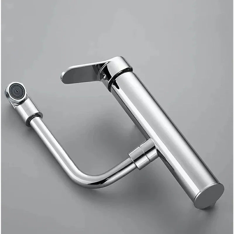 Brass Black Kitchen Faucets 360 Rotate Dual Hole Wall Mounted Silver Bathroom Faucet Cold Hot Water Folding Crane Sink Mixer Tap
