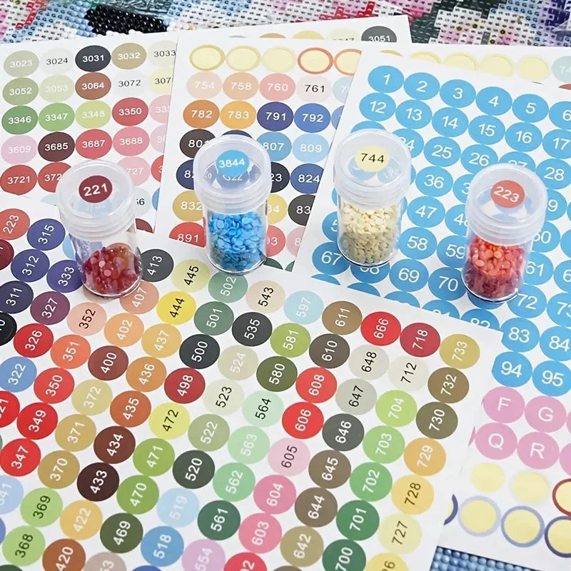 Square Round Heart 447 DMC Labels Stickers, Colorful Number Sticker Mark Stickers, DIY Craft Diamond Painting Accessories