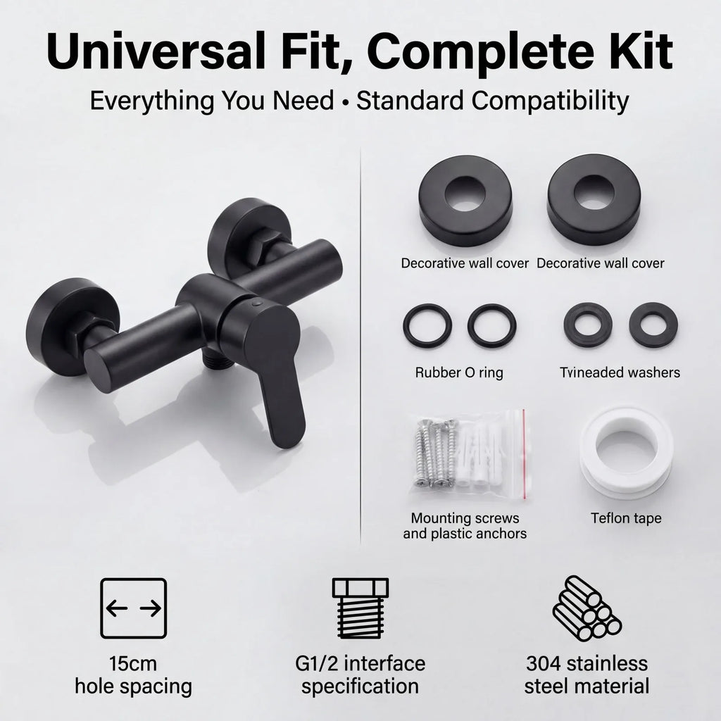 304 Stainless Steel Bathroom Shower Faucet Wall Mounted Triple Tub Faucet Hot and Cold Water Mixing Valve Faucet with G1/2 Inch