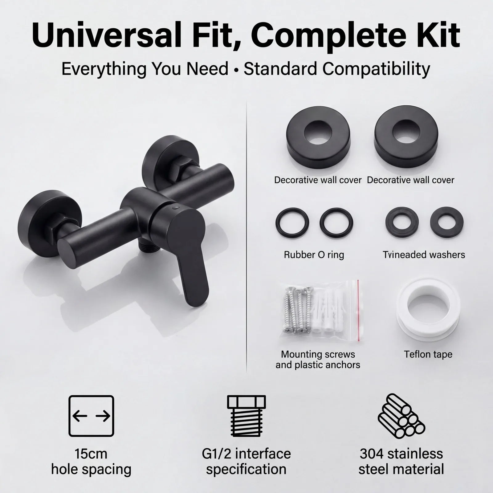 304 Stainless Steel Bathroom Shower Faucet Wall Mounted Triple Tub Faucet Hot and Cold Water Mixing Valve Faucet with G1/2 Inch