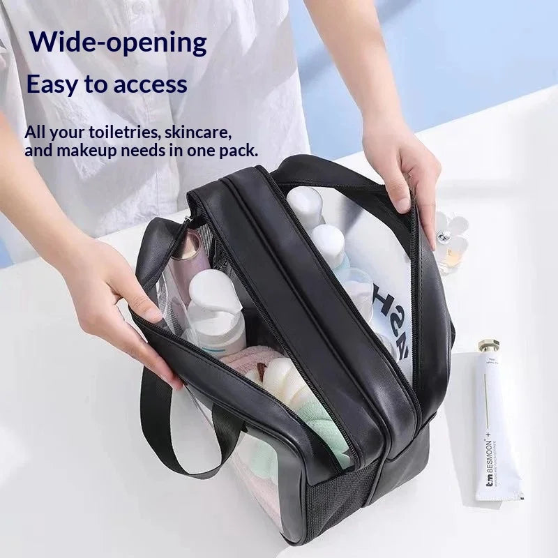 Homefish Large capacity transparent dry wet separation double-layer washbag frosted travel portable handheld bath storage bag