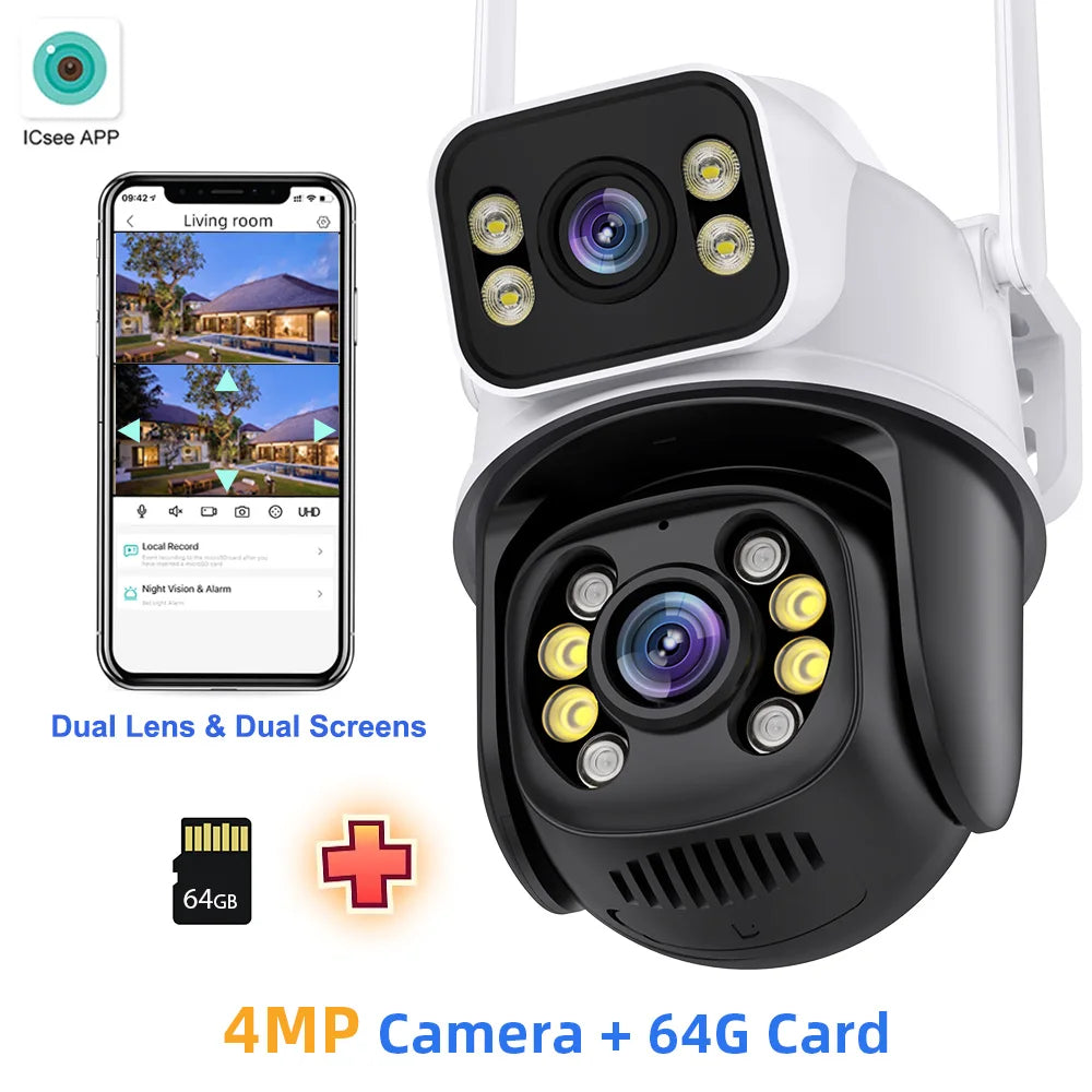 Wifi Surveillance Cameras 4K Waterproof Outdoor Wireless Security Camera Dual Lens Security-Protection ICsee IP Camera AI Track