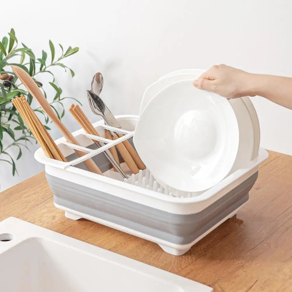 Kitchen Foldable Dish Rack Storage Water Leakage Tableware Bowl Dinnerware Drain Bowl Tray Home Drying Rack Washable Plastic