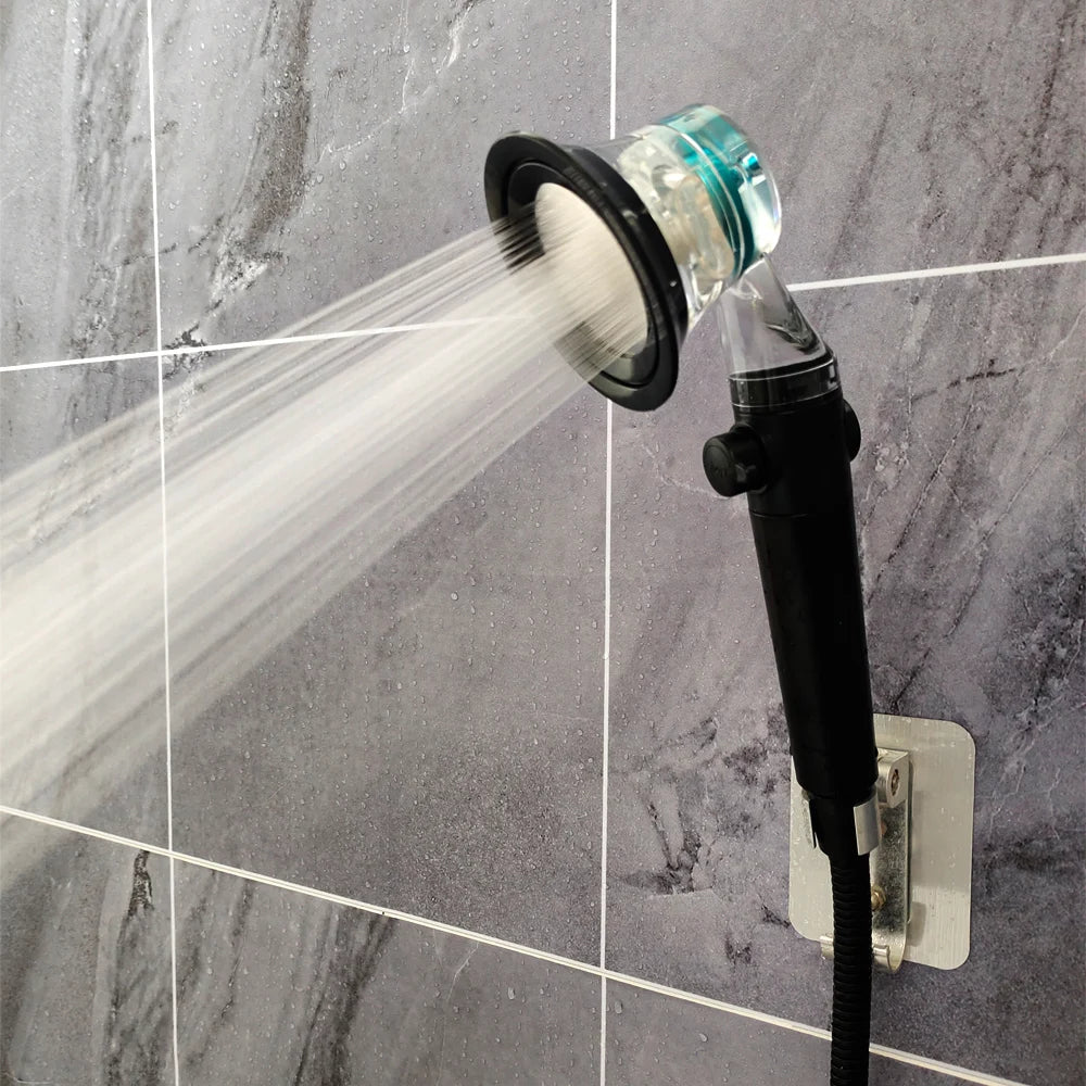 Turbo Propeller Big Boost Shower Head With Filter Stop Button 3 Modes Adjustable Spray Nozzle High Pressure Bathroom Shower Head