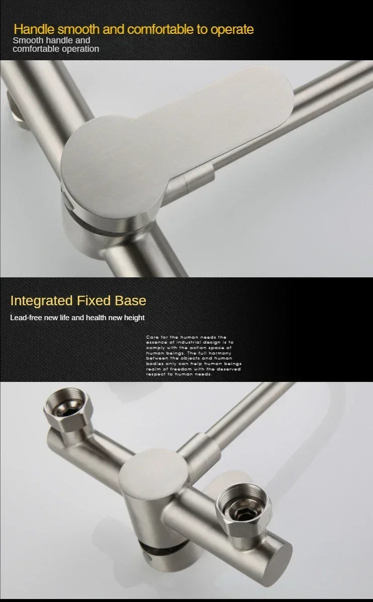 Stainless Steel Kitchen Faucet Wall Mounted Cold and Hot Tap Bathroom Basin Sink Faucet Universal Rotation Splash Proof Faucet