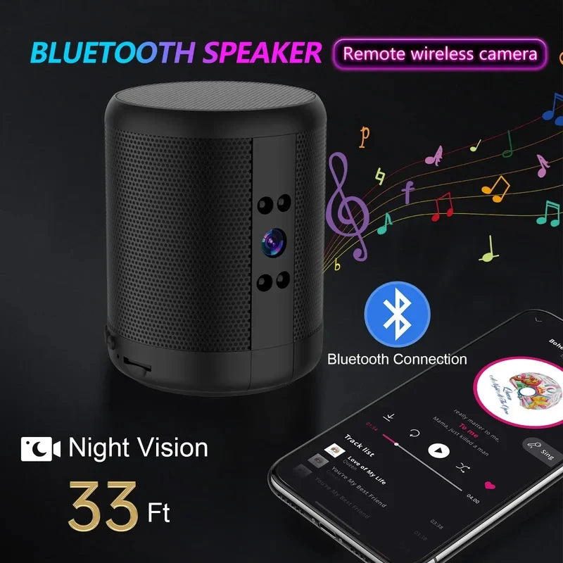 Mini Home Security Surveillance Camera, 4K HD, WiFi, Bluetooth Speaker, Two-Way Remote Intercom, Night Vision Cam,  Battery
