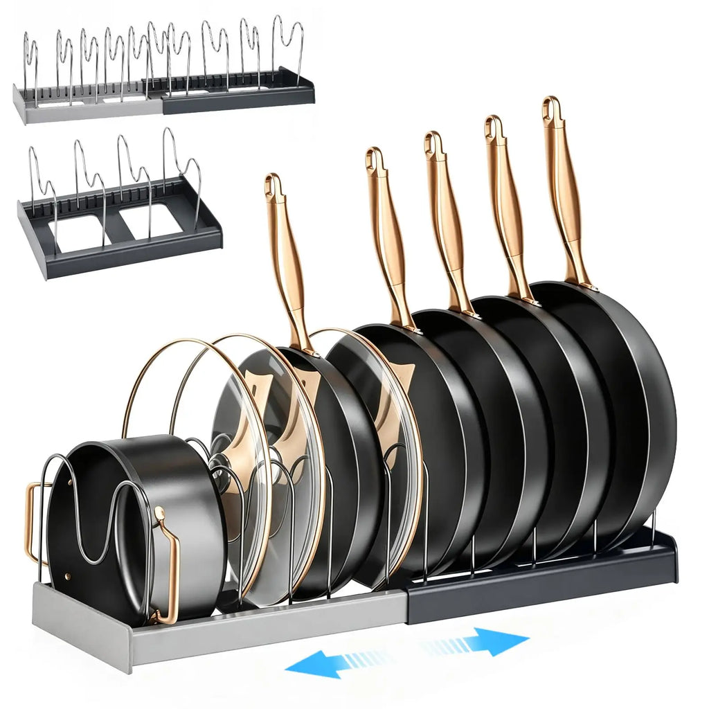 Kitchen Cabinet Organizers 7-grid Telescopic Pot Rack for Pots and Pans Expandable Cookware Rack for Kitchen Organization Tools