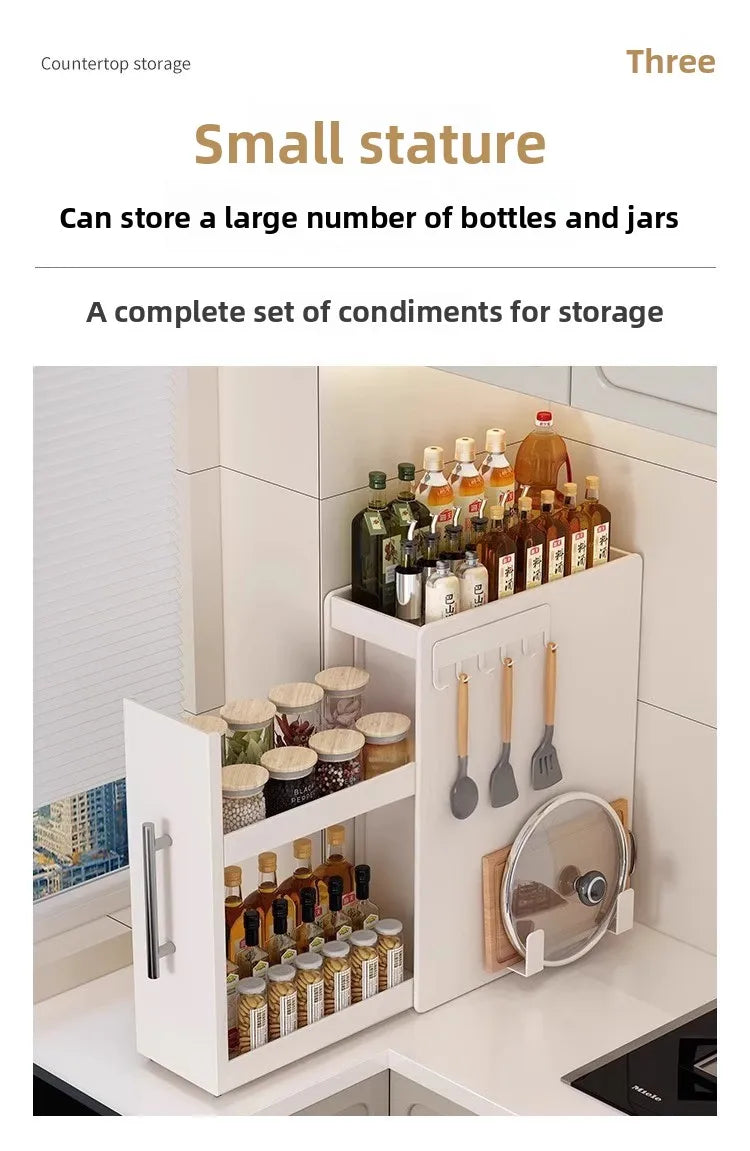 Kitchen Pull-out Spice Rack Countertop Multifunctional Seasoning Storage Rack Dustproof Ultra-Narrow Box Cabinet