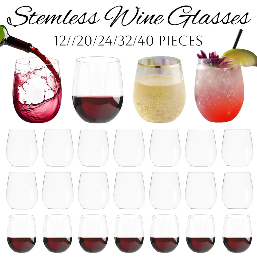 4-40Pcs 12oz Plastic Wine Glasses Disposable Stemless Wine Glasses for Party Reusable Clear Plastic Cups Shatterproof
