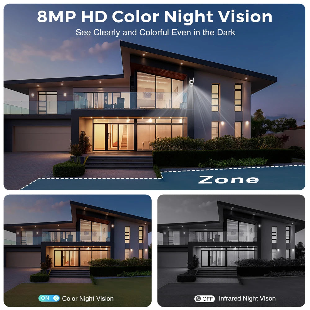 4K 8MP HD Wifi PTZ Camera Outdoor 4MP Dual Lens Dual Screen AI Auto Tracking IP Camera CCTV Audio Video Surveillance P2P iCSee