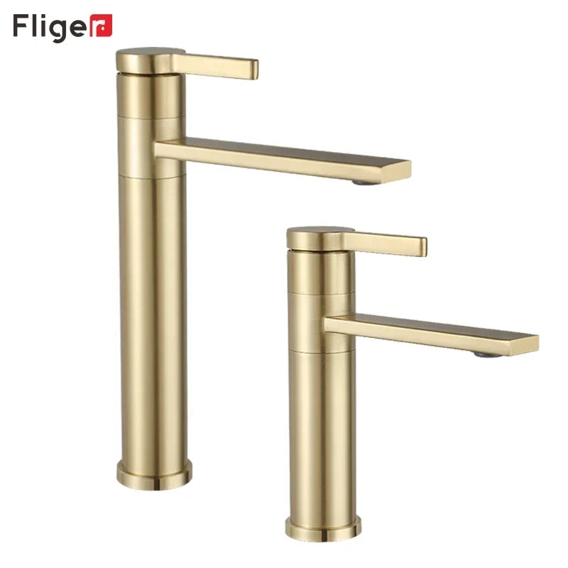 Fliger Tall Basin Faucet Brushed Gold Bathroom Sink Faucet Countertop Sink Faucet Hot Cold Bathroom Faucet 360° Rotating Mixer