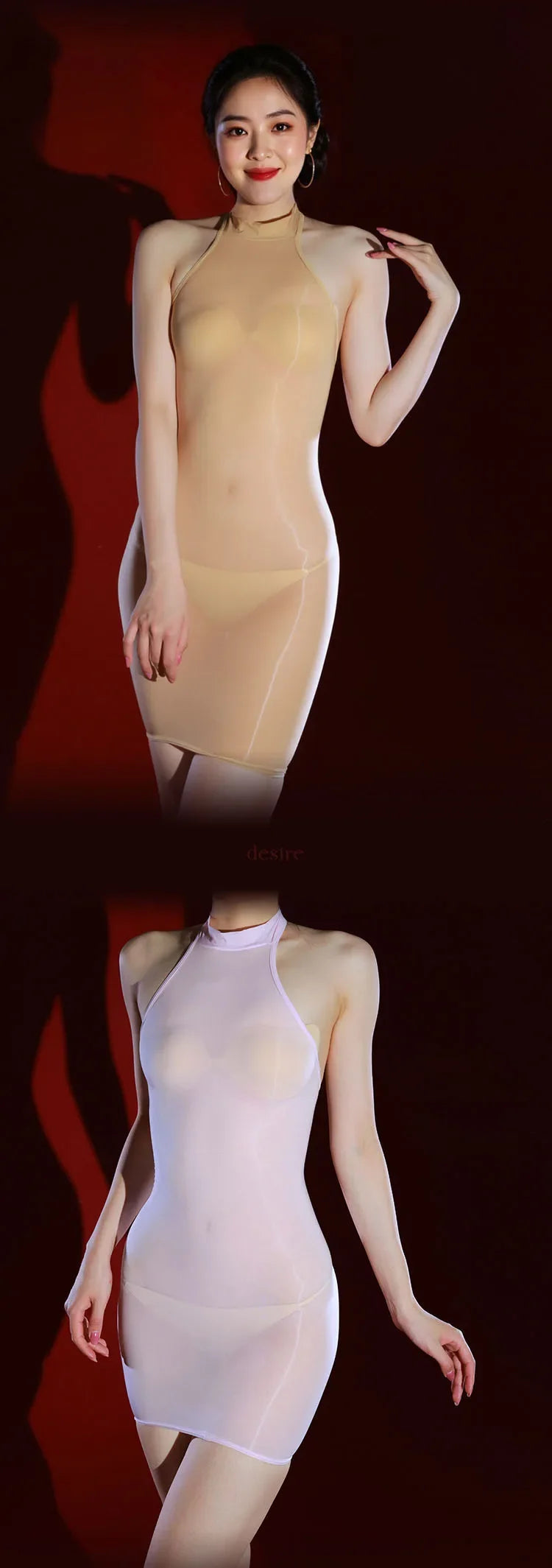 Sexy Women 5D Thin 912 Pin Micro Mini Dress Halter Elastic Bodycon Tights Dress Oil Glossy Shiny Package Hip Maid Cute Dress