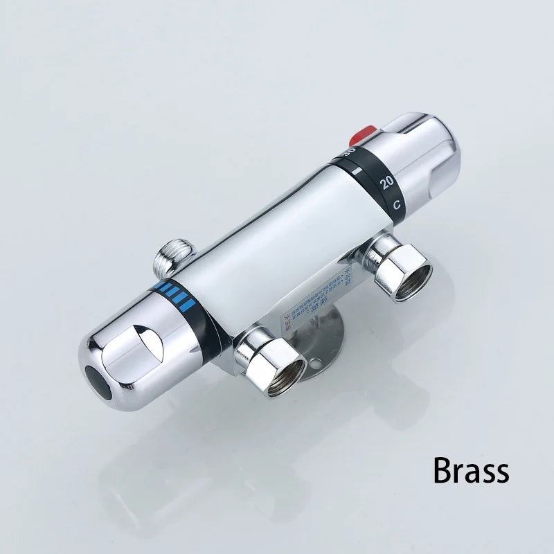 Chrome Brass Thermostatic Shower Faucet Mixer Valve Dual Handle Temperature Control Valve Bathroom Bathtub Tap Wall Mounted G1/2