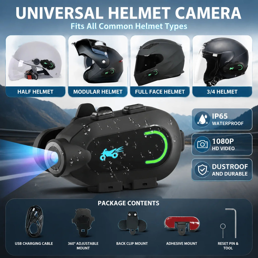 Action Camera - 1080P HD 30FPS Video, 9 Hour Battery, Waterproof, 300 Degree Rotating Lens, Streaming, Dashcam, Low Light Film.