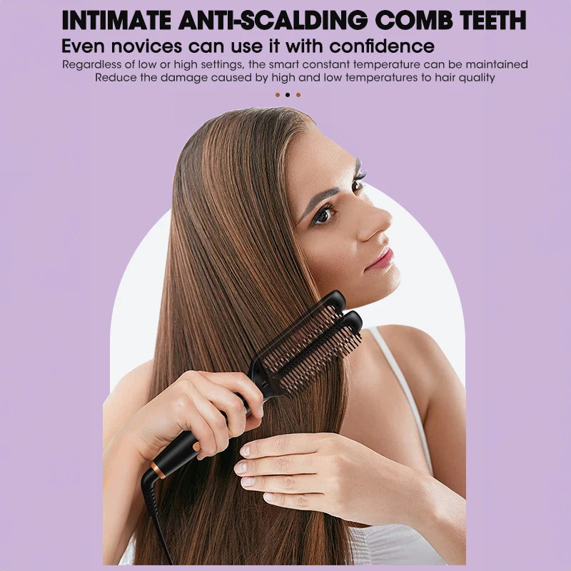 Professional Hair Straightener Brush Ionic Double Heating Plate 5 Temp Ceramic Heating Comb For Fast Lcd Display Styling Tool