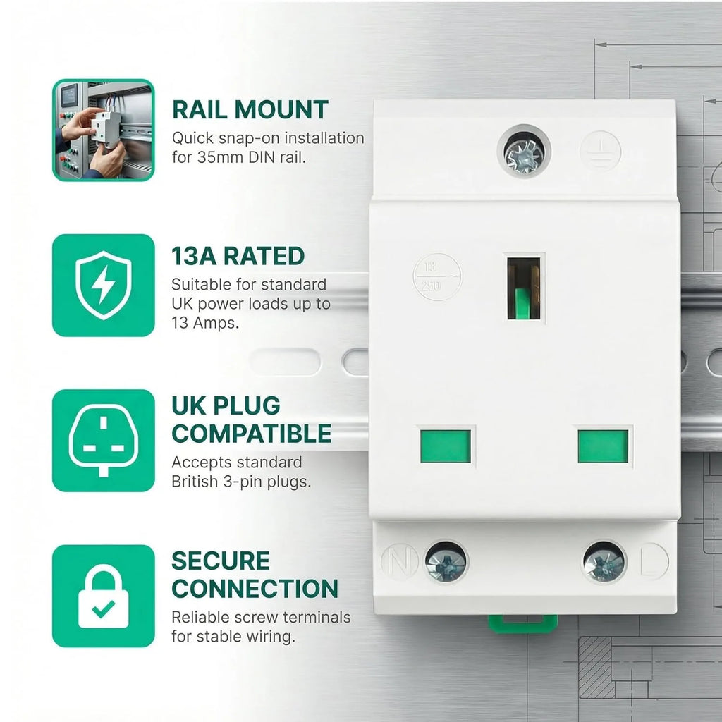 GEYA EU/US Type DIN Rail Socket Mount Modular Power Socket Single AC Outlet Built in Protective Outlet for Distribution Panel
