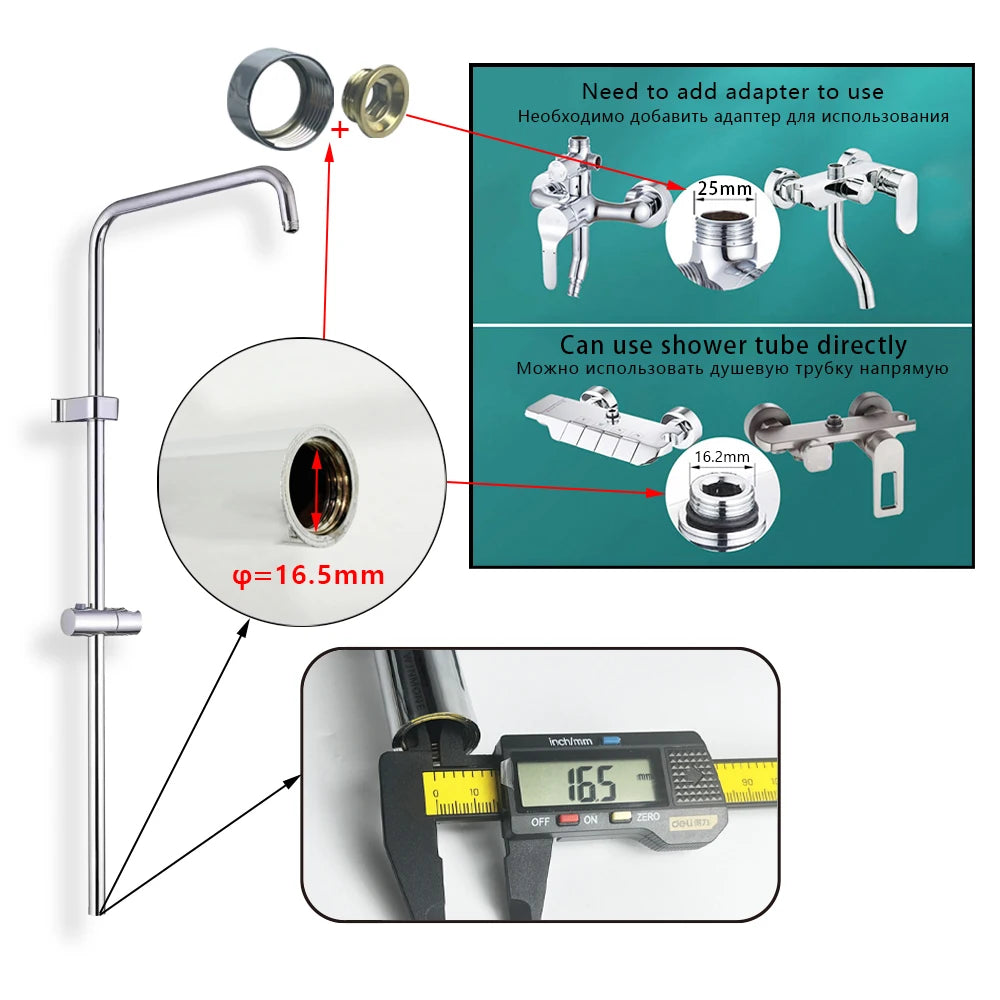 Standard Universal Bathroom Shower Faucet Tube for Bathtub Shower System Tap Set G1/2 in G3/4 in Adapter Round Pipe Accessories