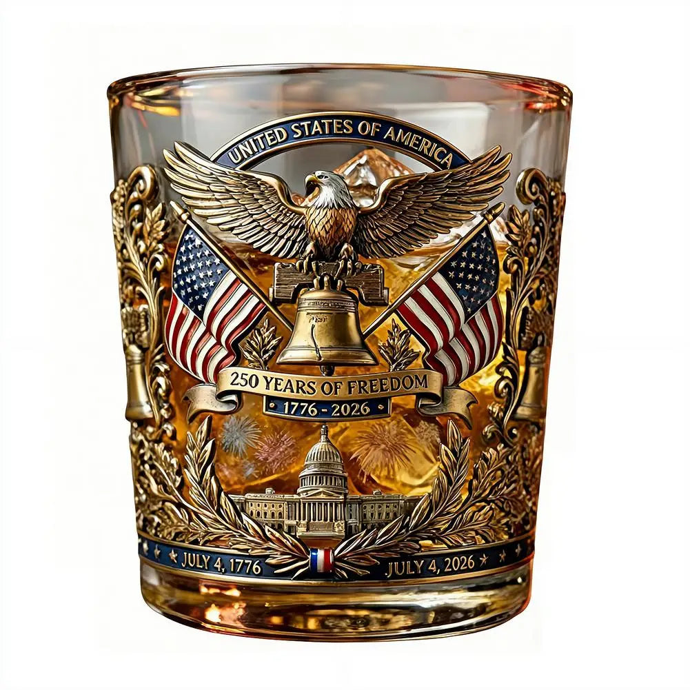 America 250 Years Anniversary Liquor Bottle Hand-blown Glassware America 250th Patriotic Eagle Cup Whiskey Glasses Rotating Cup
