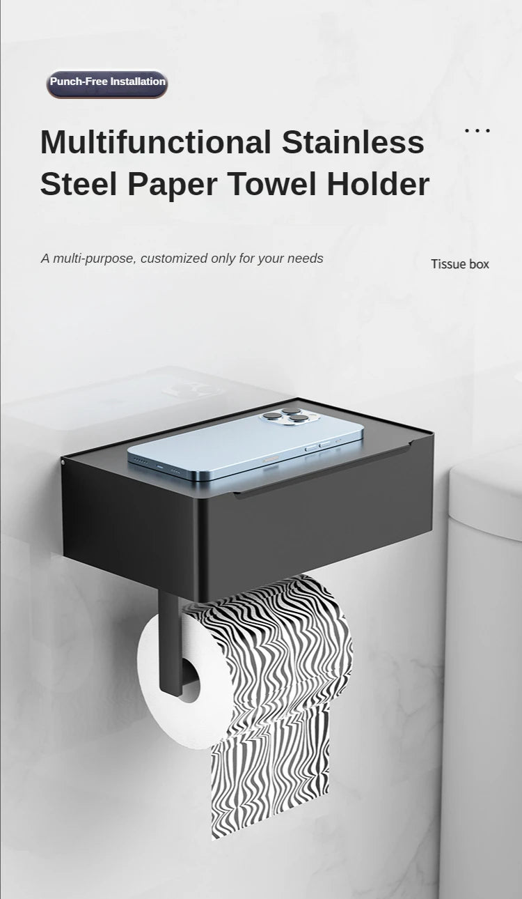 Wall Mount Toilet Paper Holder Bathroom Tissue Accessories Rack Holders Self Adhesive Punch Free Kitchen Roll Paper Accessory