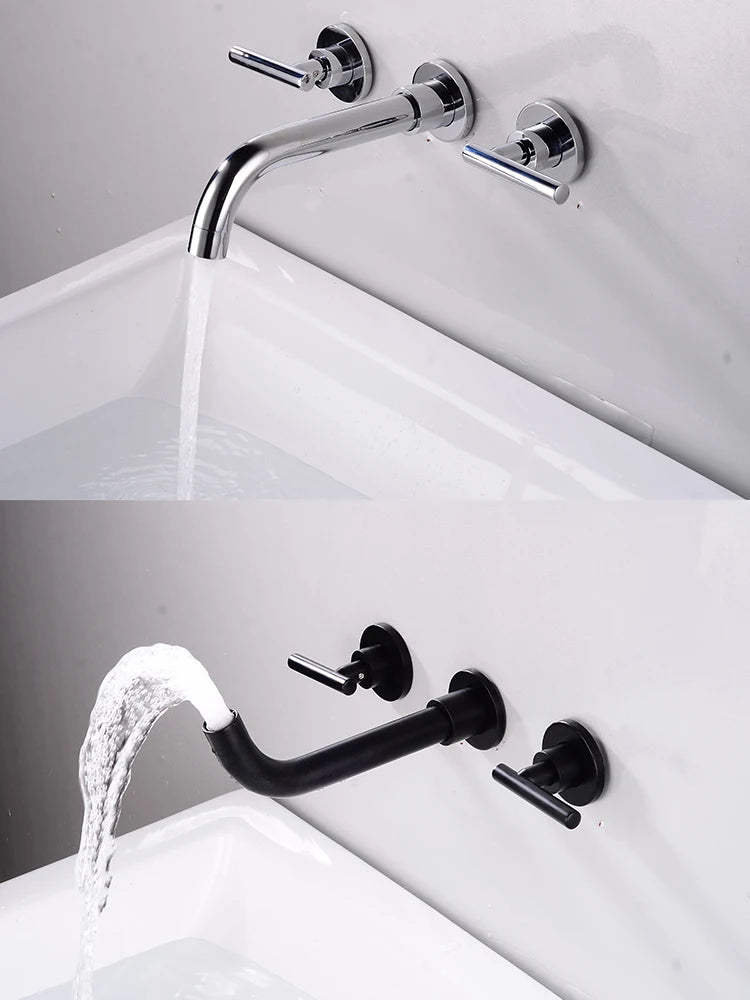 BAKALA Brass Matte Black Bathroom Sink Faucet Tap Hot Cold Wash Basin Water Swivel Spout Wall Mounted Bath Mixer