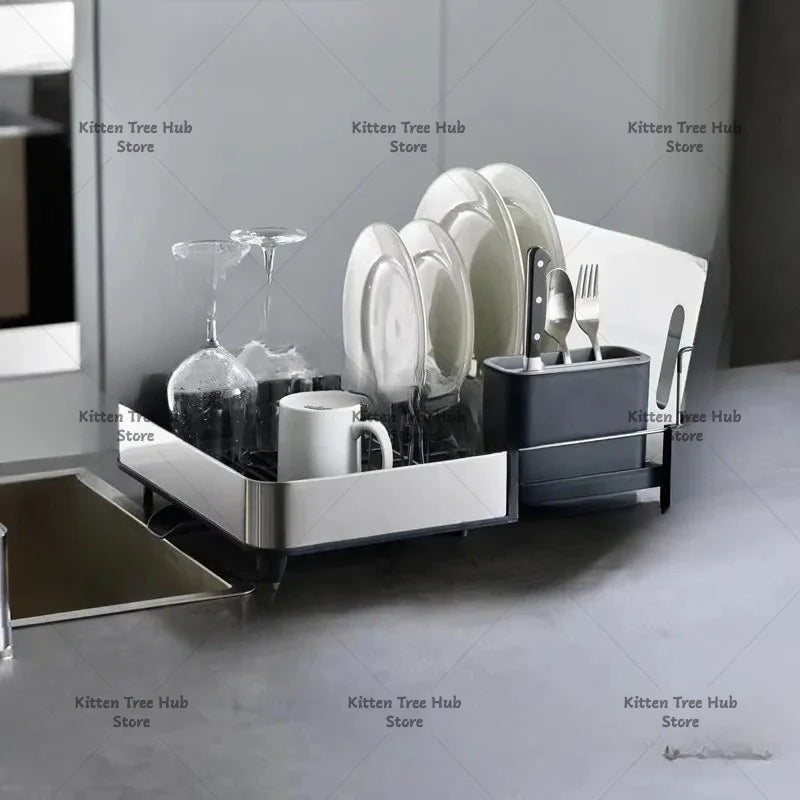 Kitchen Drainage  Rack  Drying Rack Cupboard Storage Cutlery Rack Adjustment Automatic Pull-out Water