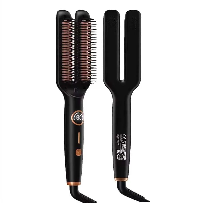 Professional Hair Straightener Brush Ionic Double Heating Plate 5 Temp Ceramic Heating Comb For Fast Lcd Display Styling Tool