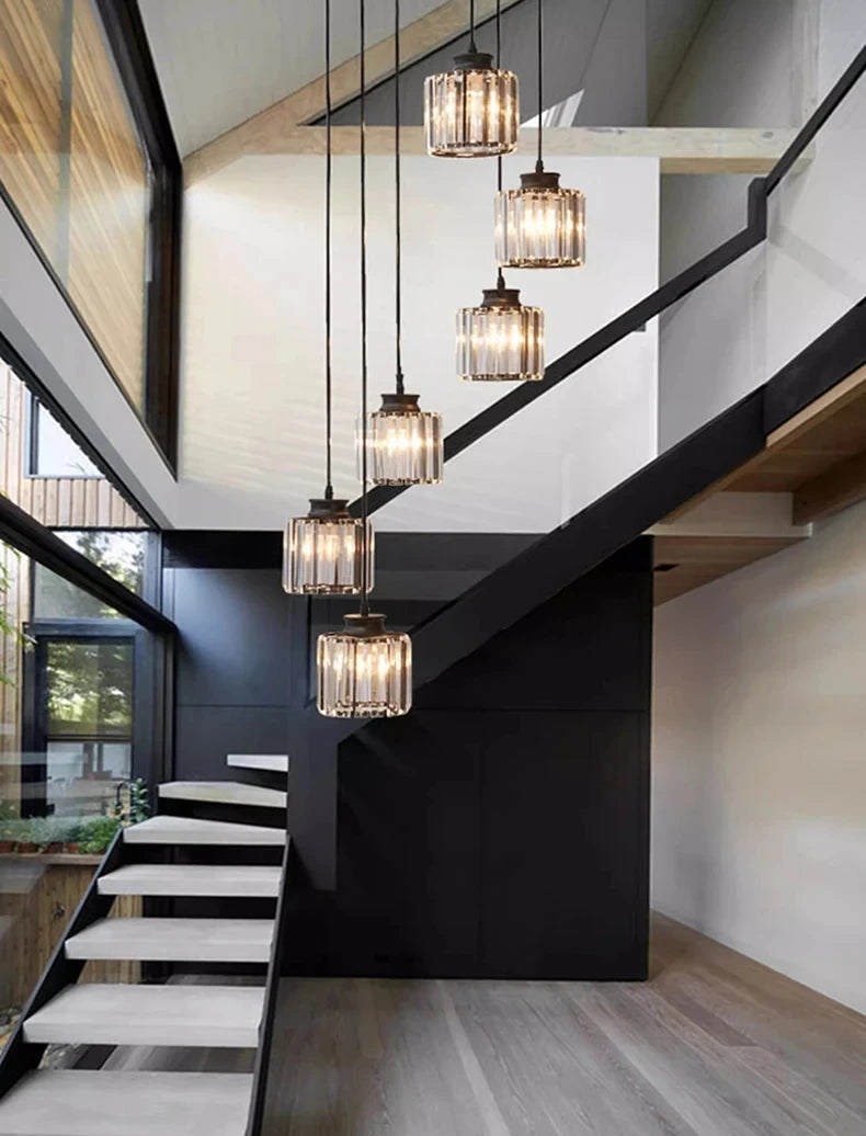 Staircase Pendant Lamp Modern Light Luxury Crystal Lamp Simple Living Room Lamp Duplex Hotel Lobby Interior Decoration Lighting