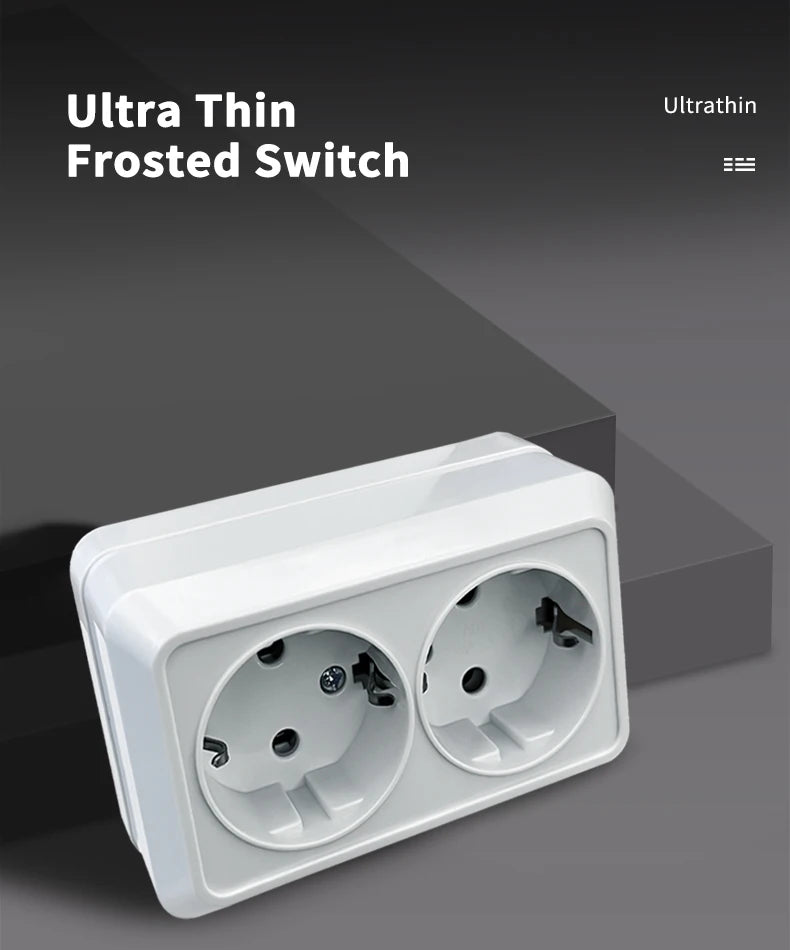 WESA White Wall Surface 2 Sockets Plugs EU Exterior Electrical Outlets With Ground Power Socket Flame Retardant Paint Plastic