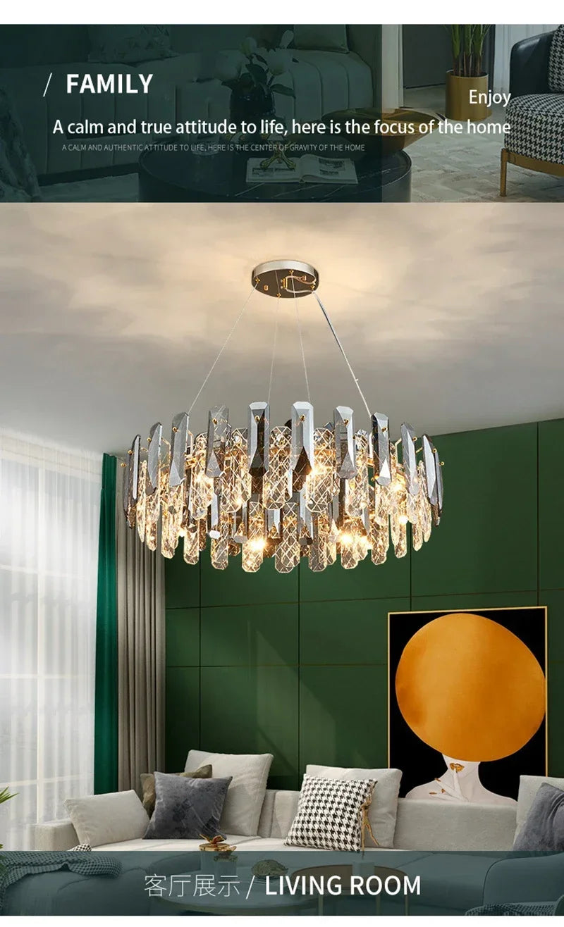 Postmodern Light Luxury LED Crystal Chandelier Atmosphere Dining Room High-end Home Bedroom Kitchen Living Room Pendant Lights