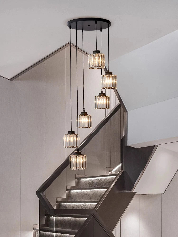 Staircase Pendant Lamp Modern Light Luxury Crystal Lamp Simple Living Room Lamp Duplex Hotel Lobby Interior Decoration Lighting