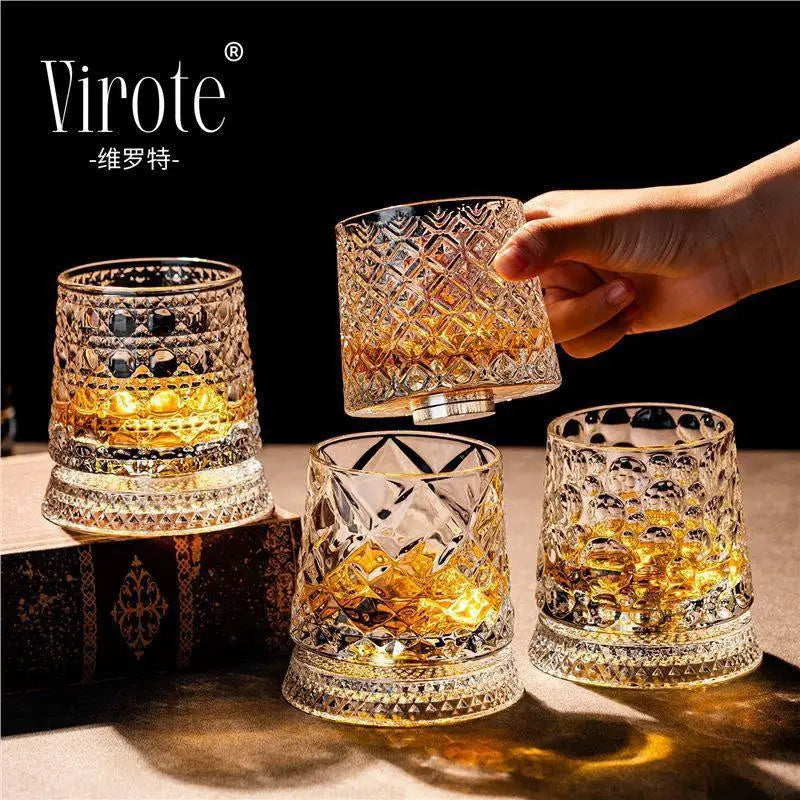 2026 New Whiskey Glasses Rotating Whisky Glass With Glass Base 360 Rotate Degrees Crystal Rum Glass For Cocktail Party Drinking