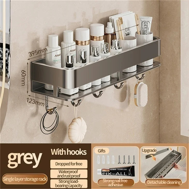 Wall-Mounted Bathroom Storage Shelf with No Drilling Required for Bathroom Sink Vanity and Toilet Wall Storage Racks