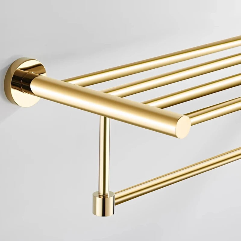 Luxury Gold Towel Rack 55cm, Stainless Steel Bathroom Storage Shelf, Wall Mounted Thickened Bath Towel Holder