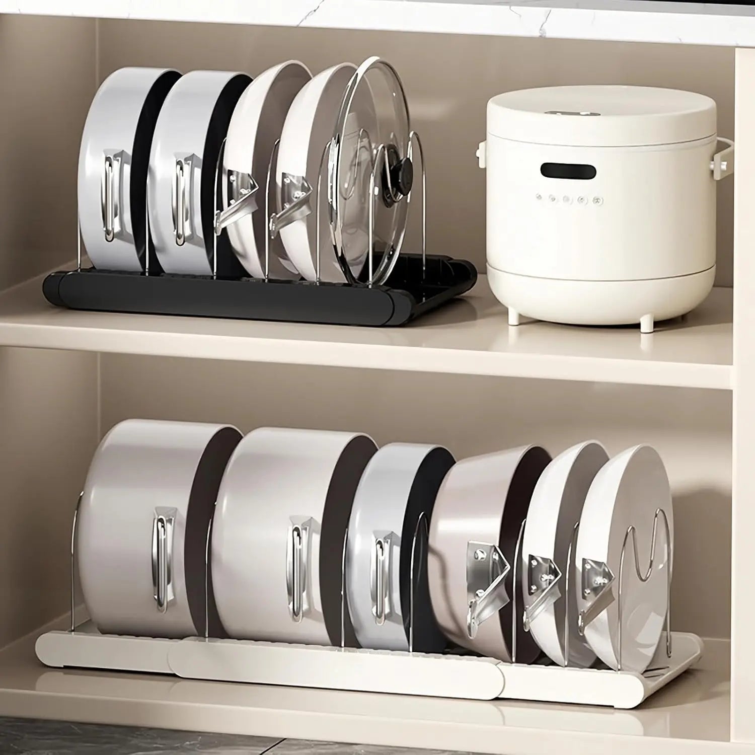 Expandable Pans Organizer Rack Kitchen Cabinet Pan Rack Utensil Rack, Dish Drainer Space-Saving Cabinet Storage Rack Christmas