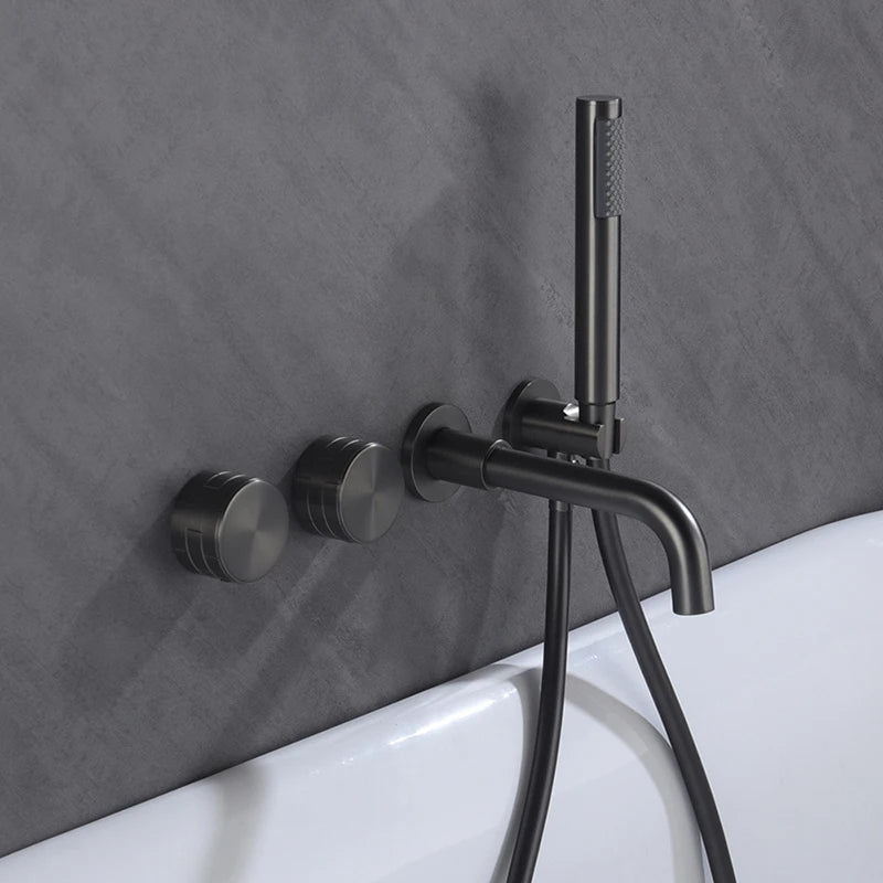 Brushed Gold Bathroom Faucet Wall-Mounted Bathtub Outlet Brass Hand-Held Shower Head Hot and Cold  Bathroom Mixer Tap