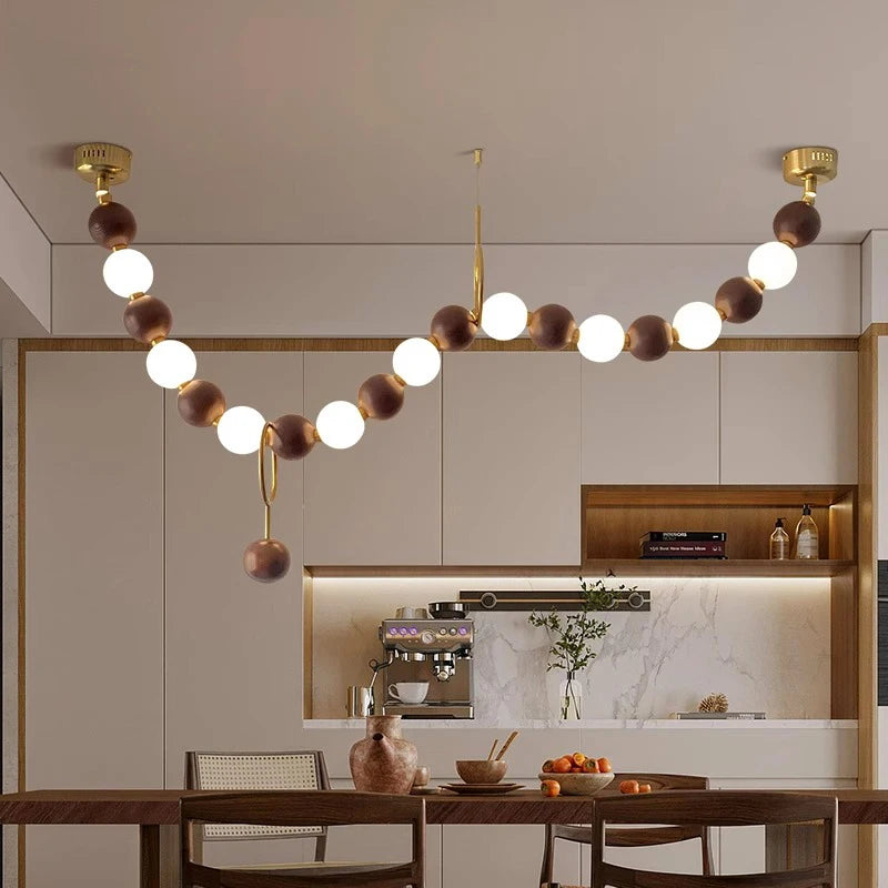 Postmodern White Lampshade Acrylic Walnut Wood LED Chandeliers lustre Adjustable Ceiling for Kitchen Island Decoration Dimmable