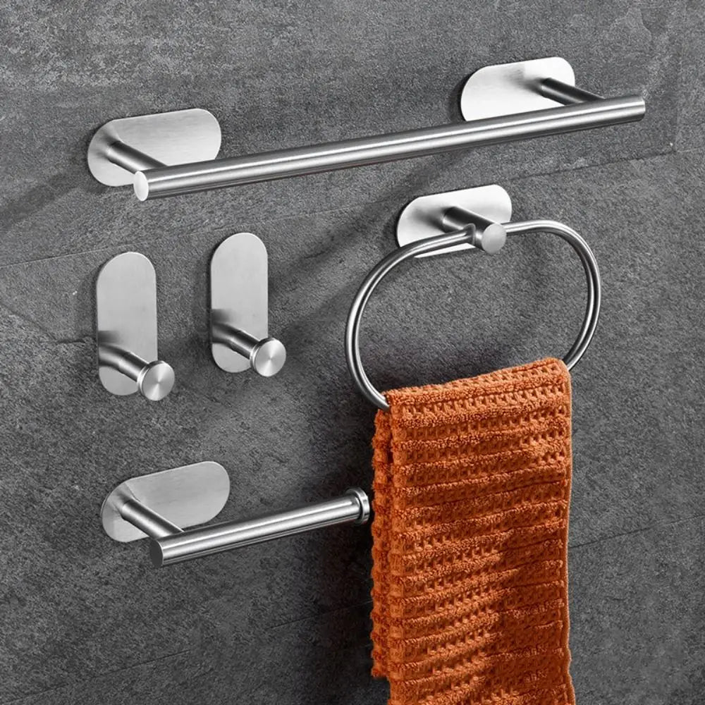 4/5Pcs Stainless Steel Bathroom Hardware Set Anticorrosion Wall Mount Bathroom Towels Rack No Punching Rustproof Towel Bar