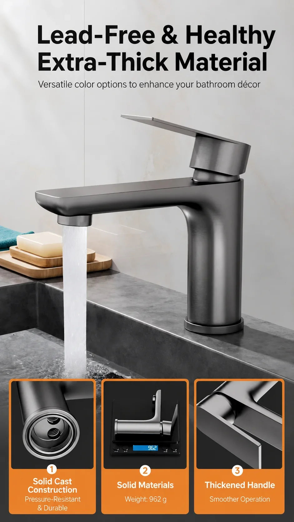Bathroom Sink Faucet Stainless Steel Hot Cold Mixer Tap Single Handle Matte Black Silver Basin Tap